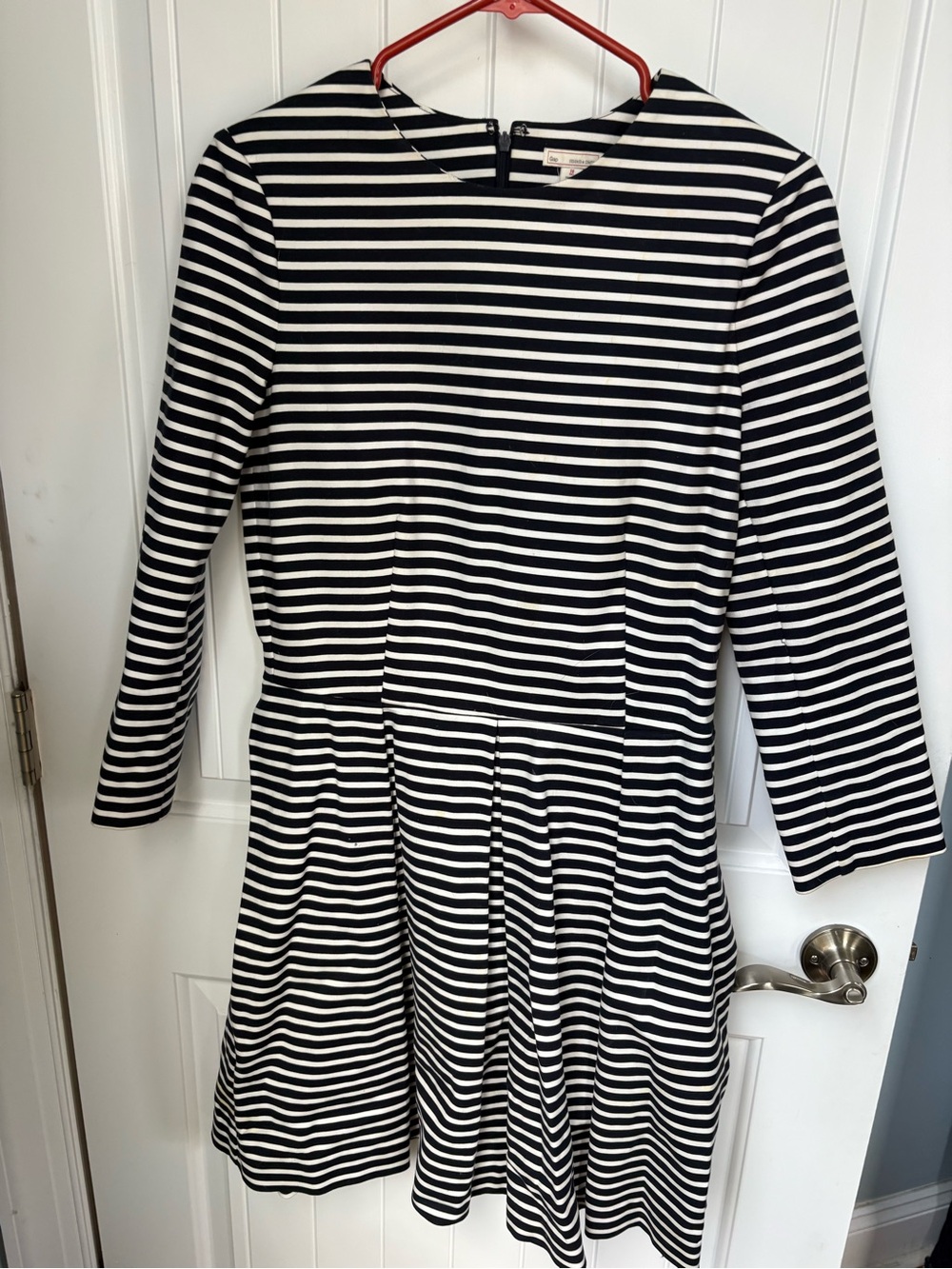 Gap Navy and White Striped 3/4 Sleeve Fit-and-Flare Dress with pockets